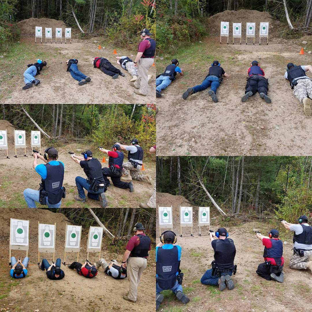 Men shooting at the target from a lay down position